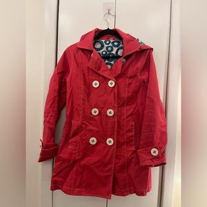 Pink Boden raincoat with detachable hood and buttons